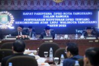 Rapat Paripurna DPRD dengan agenda Penyerahan Keputusan DPRD tentang Rekomendasi Atas LKPJ Wali Kota Tangerang Tahun 2022 di Ruang Paripurna Pusat Pemerintahan Kota Tangerang, Rabu (26/4).
