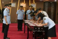 Menteri Hukum Dan HAM Yassona Laoly Melantik 5 Pimti Madya Mendorong Terobosan Yang Kreatif, Selasa(4/4/2023)