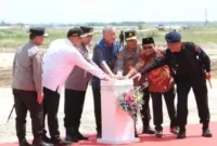 Ground breaking pembangunan Gedung Batalion A Brimob Polda Metro Jaya di PIK 2 Teluknaga, Kabupaten Tangerang. Rabu, (5/4/23).
