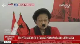 Keterangan foto : Megawati saat mengumumkan Capres dari PDIP, Jumat (21/4/2023)