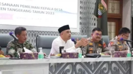 Keterangan Foto: Rapat Koordinasi Pimpinan Daerah (Forkopimda) terkait pelaksanaan Pilkades serentak di Aula Pendopo Bupati Tangerang, Jumat (19/5/23).