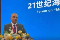Foto: Bupati Zaki menjadi keynote speaker dalam Forum Marine Economy and Dual Carbon Strategi of 21st Century Maritime Cooperation Committee yang digelar di Fuzhou Strait International Conference & Exhibition Center, Fuzhou, Cina, Jumat (2/6/23).
