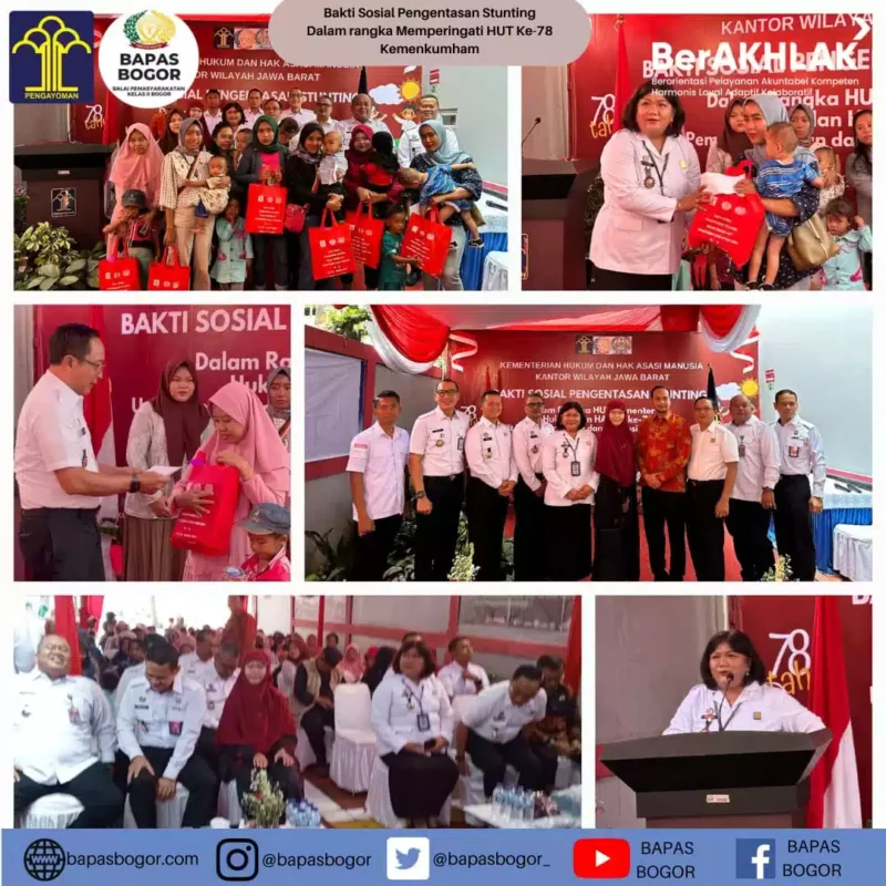 Keterangan foto : UPT Pemasyarakatan dan Imigrasi Bogor Ikuti Bakti Sosial Pengentasan Stunting Hari Kemenkumham RI ke - 78,( Kamis, 27/7/2023) 