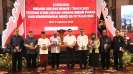 Keterangan foto : Menteri Hukum dan HAM Yassona Laoly saat sesi foto bersama, (Rabu, 9/8/2023) 