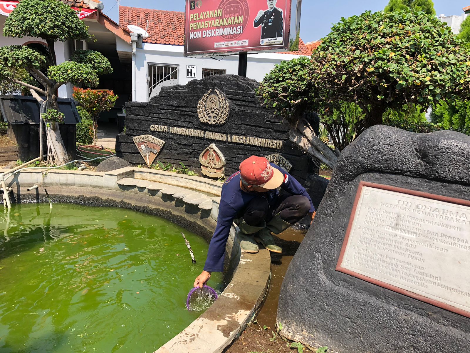 Jaga Lingkungan Tetap Bersih, Warga Binaan Lapas Cirebon Bersihkan Kolam Ikan I Teras Media