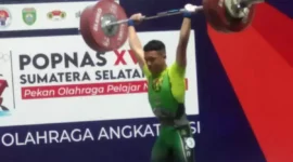 Keterangan foto : Atlet Asal Provinsi Banten Yuda Raih Medali Emas di Cabor Angkat Besi 61 Kg, (Selasa, 29/8/2023) 