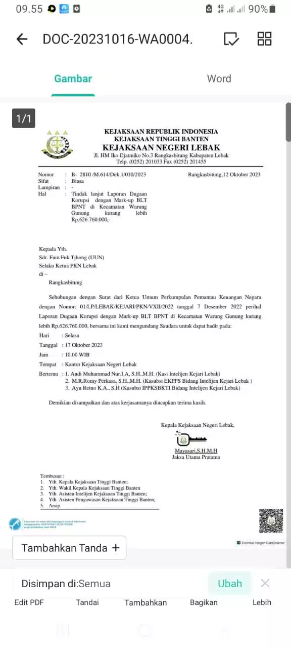 Ada Apa Kejari Lebak Surati Ketua PKN Lebak Terkait Aduan Dugaan Korupsi Mark Up BPNT Kecamatan Warunggunung I Teras Media