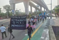 Keterangan foto : Pengurus Pusat Gerakan Mahasiswa Kristen Indonesia meminta agar semua Aparatur Sipil Negara (ASN), jajaran Tentara Nasional Indonesia (TNI) dan Kepolisian Republik Indonesia (Polri) harus berkomitmen untuk menjaga netralitas pada pelaksanaan pemilihan umum (Pemilu) 2024, Selasa (21/11/2023)