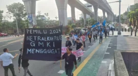 Keterangan foto : Pengurus Pusat Gerakan Mahasiswa Kristen Indonesia meminta agar semua Aparatur Sipil Negara (ASN), jajaran Tentara Nasional Indonesia (TNI) dan Kepolisian Republik Indonesia (Polri) harus berkomitmen untuk menjaga netralitas pada pelaksanaan pemilihan umum (Pemilu) 2024, Selasa (21/11/2023)