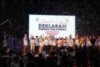 Keterangan foto : Ketua Umum PNKT Didik Mukrianto saat meresmikan relawan Taruna Pro Gibran. Peresmian digelar di Pantai Losari, Kota Makassar, Sulawesi Selatan (Sulsel), Kamis (30/11/2023)