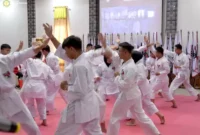 Keterangan foto : Ksatria Kempo Lapas Narkotika Kelas IIA Gunung Sindur tampil di depan Ketua Umum Federasi Kempo Indonesia (FKI), Menkumham Yasonna H. Laoly, pada pengukuhan 52 Pengurus Federasi Kempo Provinsi Jawa Barat dan Peresmian Graha Federasi Kempo Indonesia di Lingkungan Kemenkumham Jabar, (Kamis, 07/12/2023)