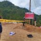 Keterangan foto : garis police line pelarangan tambang emas PT Samudra Banten Jaya (PT SBJ) di Kampung Cikoneng, Desa Warung Banten, Kecamatan Ciibeber, Kabupaten Lebak, Rabu (13/12/2023)