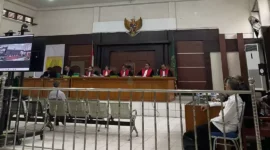 Keterangan foto : Sidang kasus dugaan korupsi dalam proses akuisisi saham PT Satria Bahana Sarana (SBS) oleh PT Bukit Asam Persero Tbk (PTBA) melalui anak perusahaan PT Bukti Multi Investama (BMI), Senin (8/1/2024)