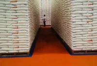 Keterangan foto : Stok beras di gudang Bulog Lebak Pandeglang, Jumat (26/1/2024)