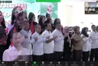 Keterangan foto : Dalam Rangka Mendukung dan Menyuarakan Pemilu Damai 2024, Warga Binaan Pemasyarakatan (WBP) Lapas Narkotika Kelas IIA Gunung Sindur melaksanakan Deklarasi Pemilu 2024 Damai.