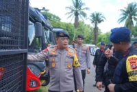 Keterangan foto : Puluhan anggota Brimob Batalyon C Lampung Utara akan disebar untuk membantu pengamanan Pemilu 2024 di 3 Kabupaten.