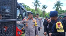 Keterangan foto : Puluhan anggota Brimob Batalyon C Lampung Utara akan disebar untuk membantu pengamanan Pemilu 2024 di 3 Kabupaten.