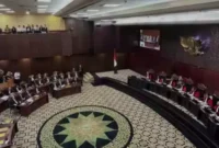 Keterangan foto : Hakim MK saat Membacakan Putusan Mahkamah Konstitusi Terkait Permohonan sengketa Pilpres 2024,(Senin, 22/4/2024)