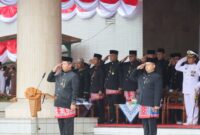 Keterangan foto : Upacara Peringatan kemerdekaan HUT ke- 79 RI di kantor Walikota Jakarta Utara, Sabtu (17/8/2024)
