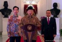 Keterangan foto : Presiden Republik Indonesia Prabowo Subianto umumkan Menteri dan wakil menteri Kabinet Merah Putih di Istana Merdeka, (Minggu, 20/10/2024)