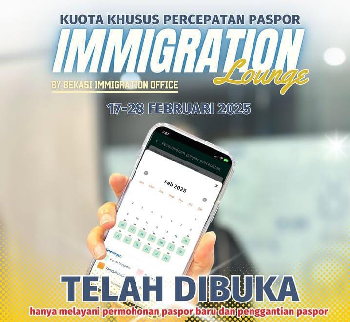Keterangan foto : Kantor Imigrasi Kelas I Non TPI Bekasi juga terdapat kuota khusus percepatan paspor dari tanggal 17 sampai 28 Febuari 2025