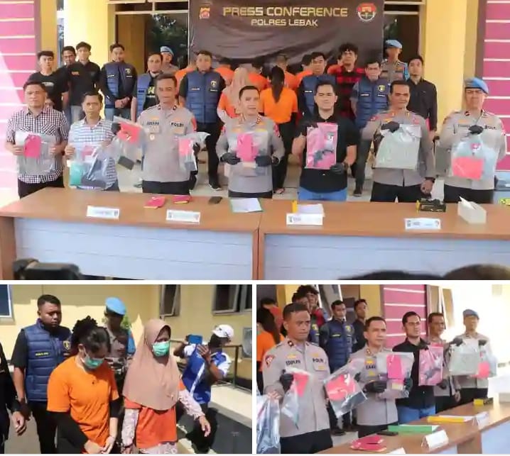 Keterangan poto : Kapolres Lebak didampingi jajaran saat melalukan Konprensi Pers di halaman Mapolres Lebak