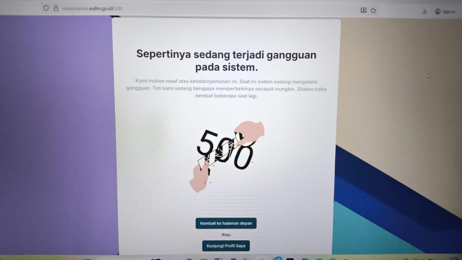 Keterangan foto : Aplikasi MinerbaOne yang baru saja diluncurkan Kementerian ESDM dilaporkan sering mengalami error dalam beberapa hari terakhir, Jumat (14/11/2025)