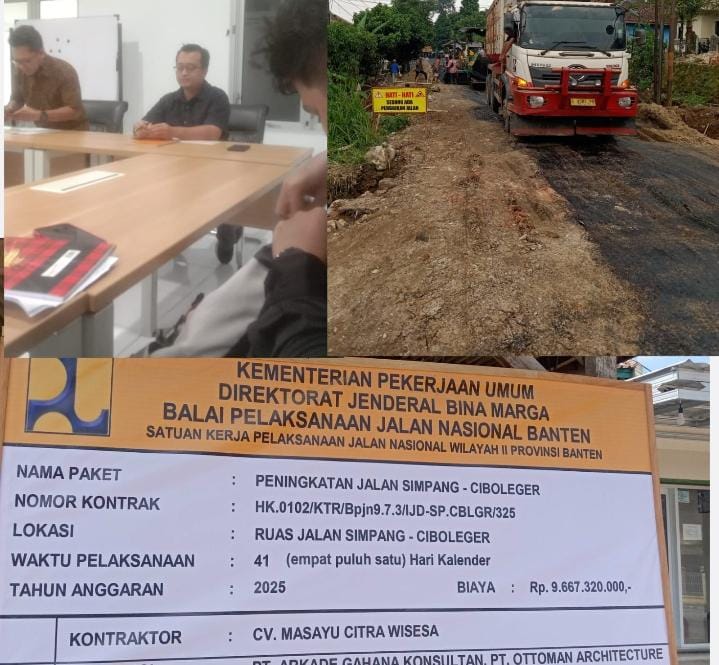 Keterangan poto : lokasi kegiatan pembangunan jalan simpang - ciboleger yang diduga dikerjakan asal jadi ( Doksus)