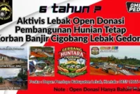 Keterangan poto : Sebagai bentuk kepedulian dan keprihatinan kepada masyarakat korban banjir dan tanah longsor yang sampai saat iniasih tinggal di Huntara Cigobang LSM GMBI Distril Lebak Gelar Penggalangan Dinasi. (doksus)