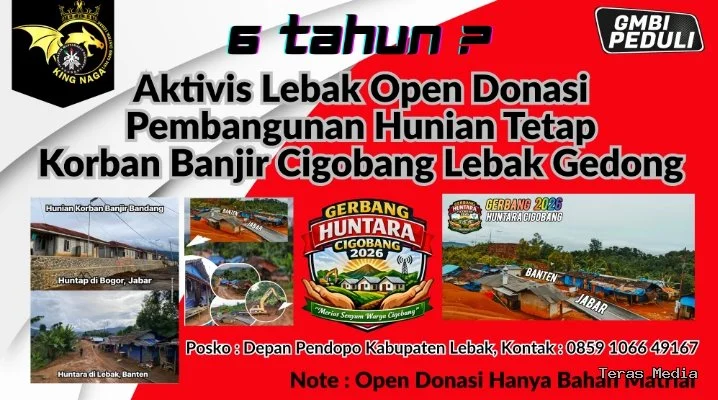 Keterangan poto : Sebagai bentuk kepedulian dan keprihatinan kepada masyarakat korban banjir dan tanah longsor yang sampai saat iniasih tinggal di Huntara Cigobang LSM GMBI Distril Lebak Gelar Penggalangan Dinasi. (doksus)