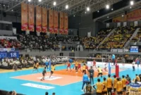 Foto: Tim bola voli putra Jakarta LavAni Livin Transmedia vs Jakarta Garuda Jaya.