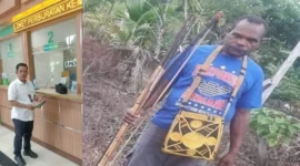 Kerangan foto : Bernadus Pokuai, warga Kampung Karadiri, Distrik Wanggar, Kabupaten Nabire, Provinsi Papua Tengah, mengajukan pengaduan dengan nomor 05/Rkyt-II/2026 kepada Inspektorat Kementerian Kehutanan Republik Indonesia, Kamis (19/2/2026)