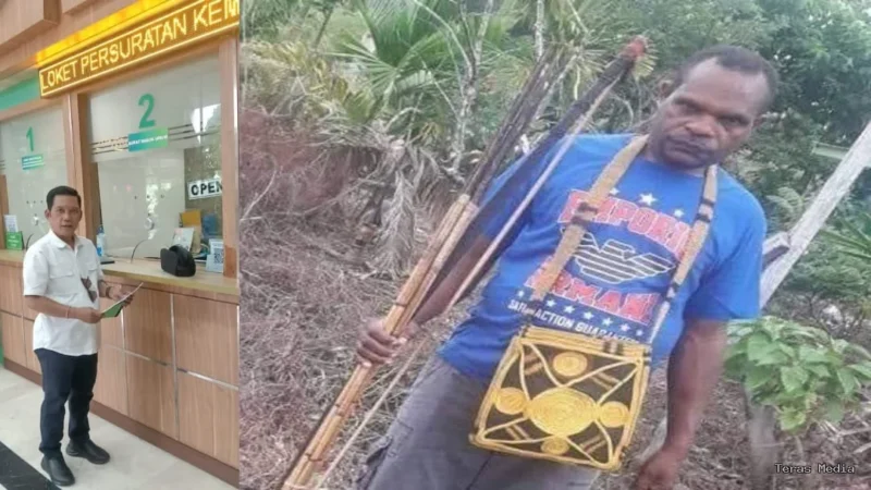 Kerangan foto : Bernadus Pokuai, warga Kampung Karadiri, Distrik Wanggar, Kabupaten Nabire, Provinsi Papua Tengah, mengajukan pengaduan dengan nomor 05/Rkyt-II/2026 kepada Inspektorat Kementerian Kehutanan Republik Indonesia, Kamis (19/2/2026)
