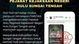 Keterangan foto : Kejaksaan Negeri Hulu Sungai Tengah (Kejari HST) melalui akun resmi Kejari_hst mengeluarkan peringatan terkait adanya dugaan penipuan yang dilakukan oleh oknum tidak bertanggung jawab dengan mengatasnamakan pejabat di lingkungan instansi tersebut, Senin (16/2/2026)