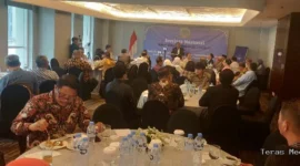 Keterangan foto : Mubarok Institute menggelar kegiatan Halalbihalal yang dirangkaikan dengan seminar nasional bertema “Kebijakan Strategis Nasional antara Kepentingan Negara, Perlindungan Hak Rakyat, dan Tujuan Investasi” pada Selasa (14/4/2026)
