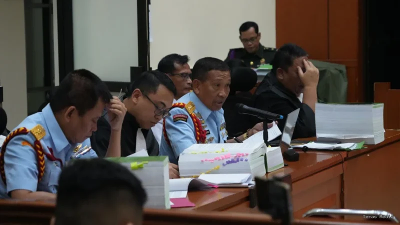 Keterangan foto : Proses persidangan perkara dugaan korupsi proyek pengadaan user terminal satelit slot orbit 123 BT di lingkungan Kementerian Pertahanan (Kemhan) yang melibatkan PT Navayo International AG kembali digelar, Kamis (7/4/2026)