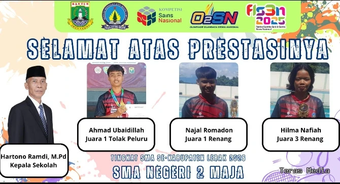 Keterangan poto : Tiga SMAN 2 Maja Peraih medali dalam ajang lomba O2SN tingkat Kabupaten Tahun 2026
