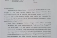 Keterangan poto : Surat jawaban somasi dari puskesmas maja atas dugaan bayi meninggal saay dilahirkan sungsang tanpa dilakukan oprasi cesar.