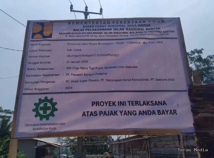 proyek preservasi Jalan Nasional ruas Muara Binuangeun‑Bayah‑Cibarenok hingga batas wilayah Provinsi Jawa Barat. Ruas jalan