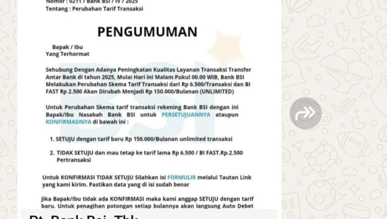 Beredar Penipuan Mengatasnamakan Bank BSI di Grup WhatsApp 3 Beredar Penipuan Mengatasnamakan Bank BSI di Grup WhatsApp I Teras Media